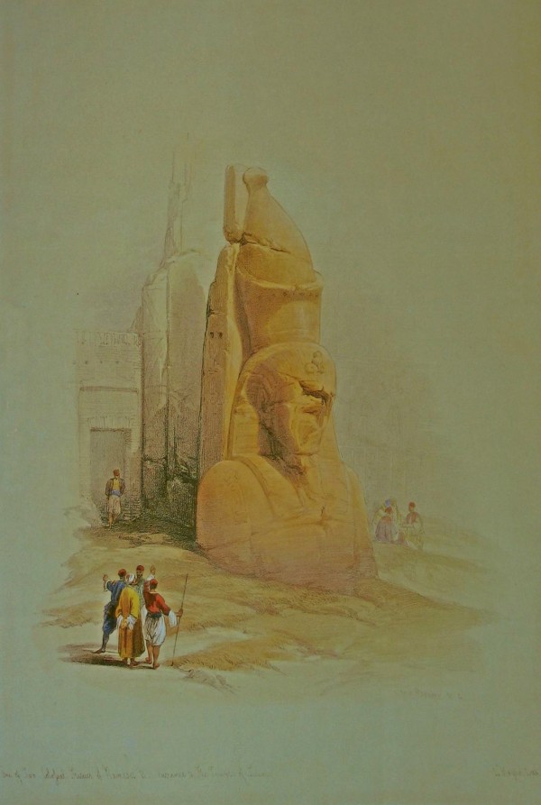 A colossal statue at the entrance to the Temple of Luxor by David Roberts